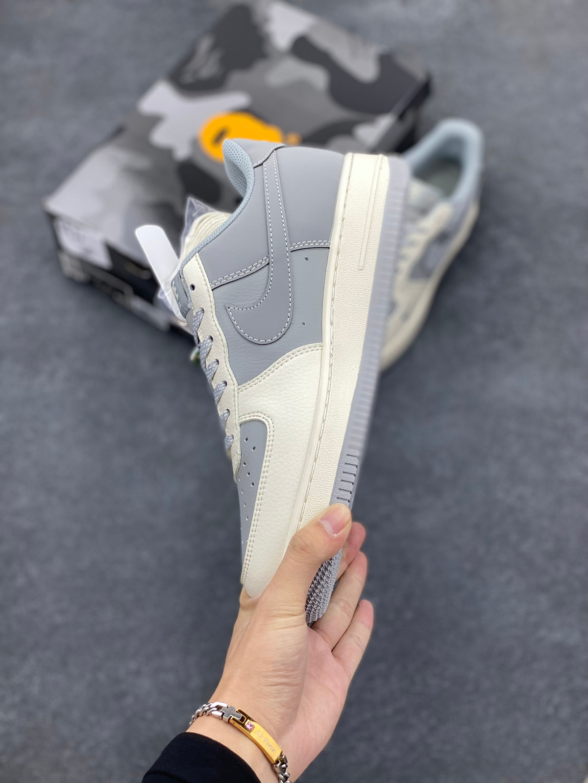 BAPE × Nike Air Force 1 Low – Grey / Cream