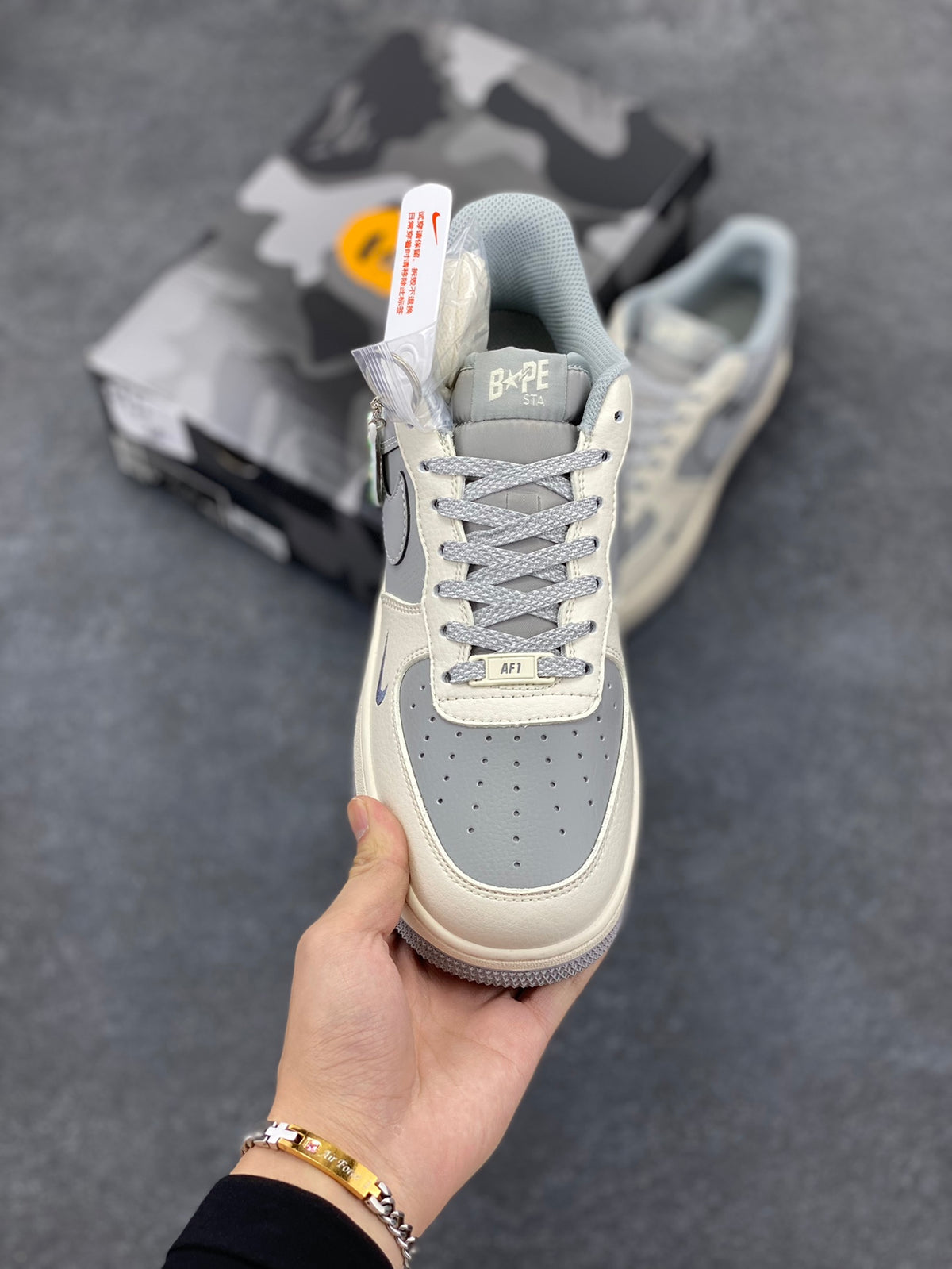 BAPE × Nike Air Force 1 Low – Grey / Cream
