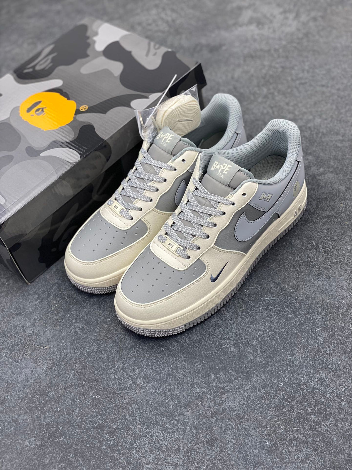 BAPE × Nike Air Force 1 Low – Grey / Cream